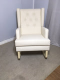 Jamestown Wingback Rocker With  Natural Denim Fabric & Buttons Made In Canada!