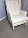 Jamestown Wingback Rocker With  Natural Denim Fabric & Buttons Made In Canada!