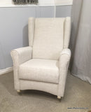 Chelsea Rocking Chair Rocker With Oatmeal LInen fabric MADE IN CANADA!