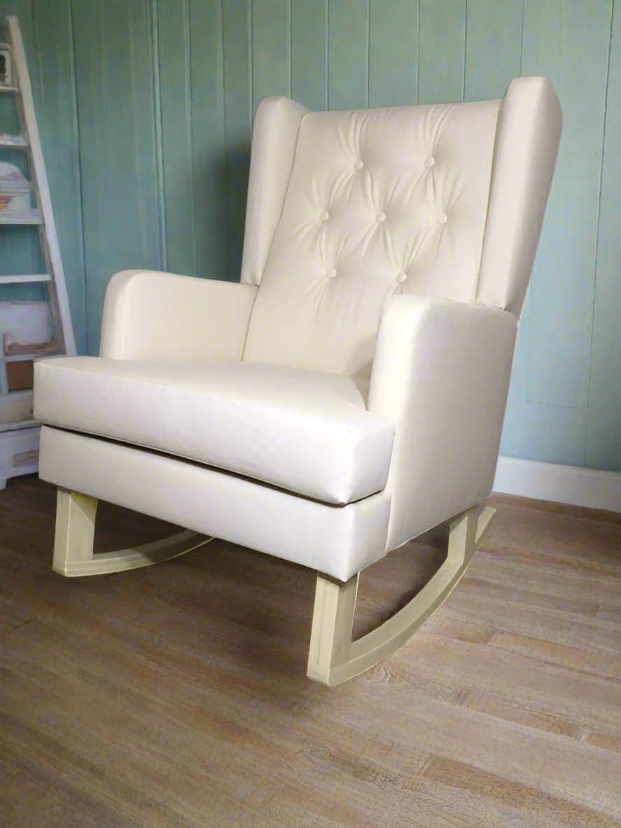 Jamestown Wingback Rocker With Natural Canvas Fabric Buttons