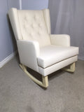 Jamestown Wingback Rocking Chair Rocker With  Natural Canvas Fabric & Buttons