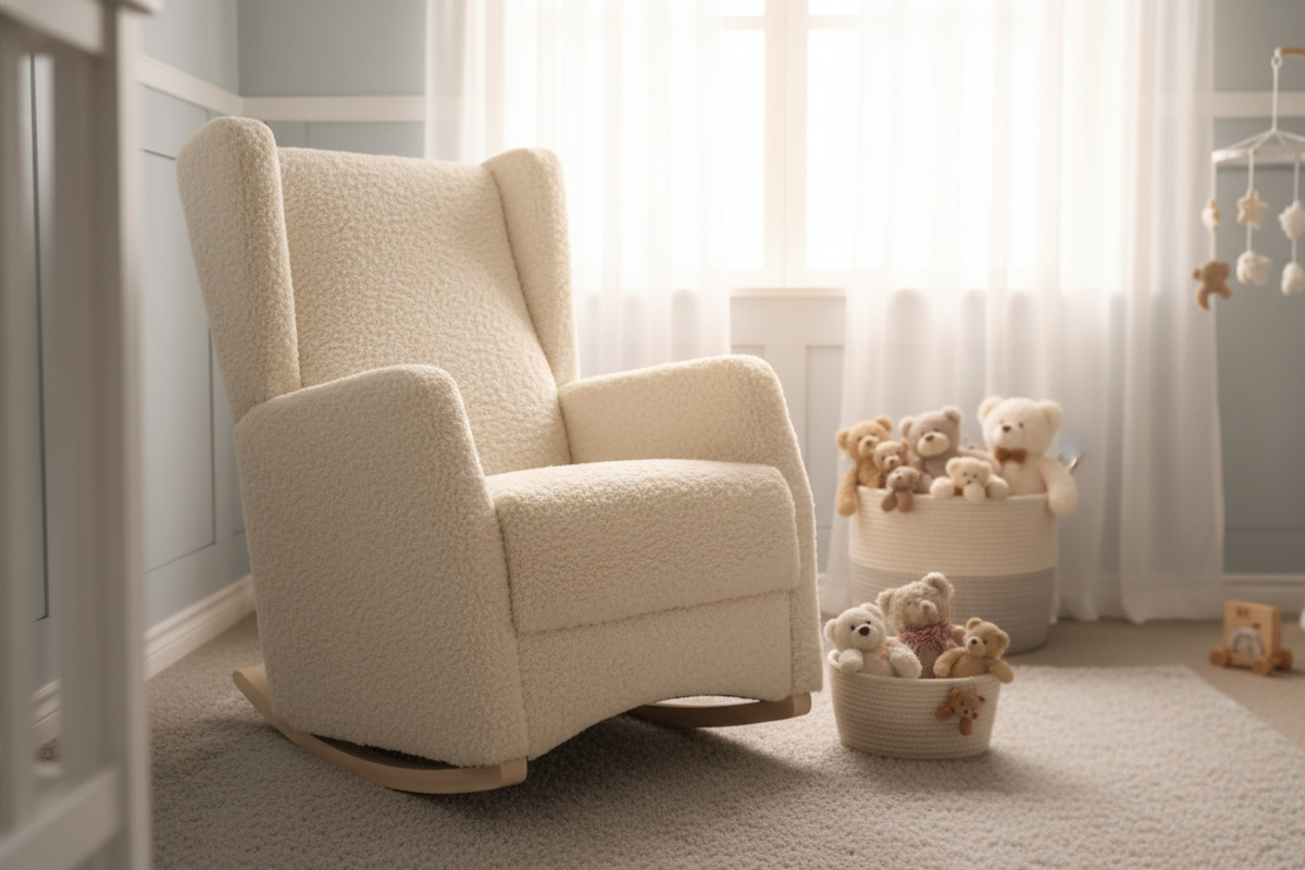 Brooklyn Wingback Rocker Rocking Chair With Teddy/Sherpa Fleece Fabric ...