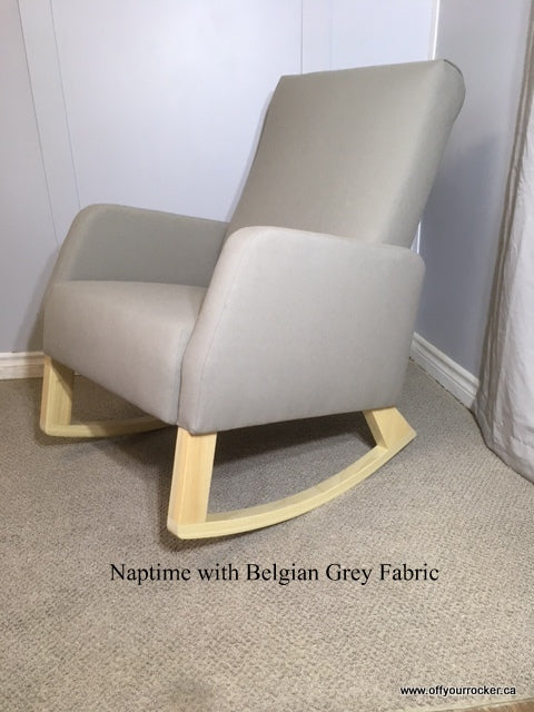 Naptime rocker with Belgian Grey Fabric Great For Baby Nursery & Beyond
